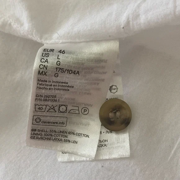 H&M white linen blend button front dress with back smocking for easy fit - Picture 10 of 10